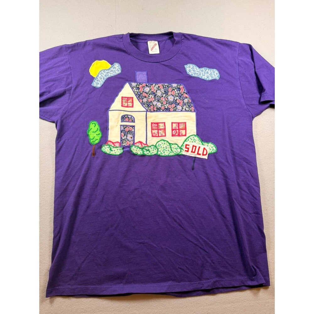 Vintage Applique  XL Jerzee Realtor Pruple home sweet home cottage core Tshirt